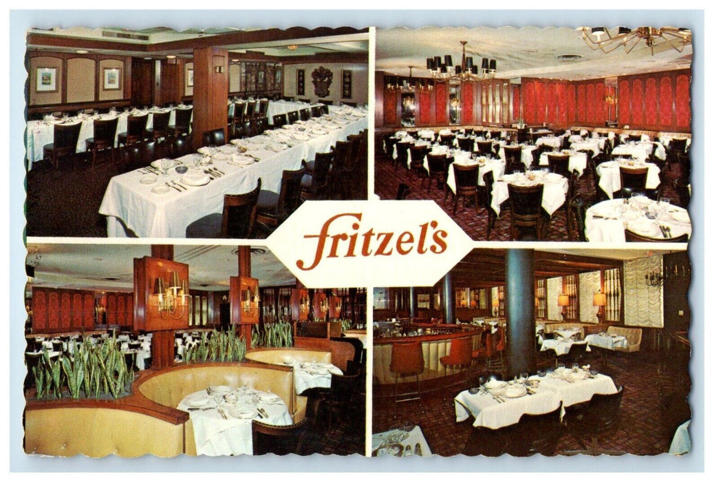 Fritzel's Chicago's Famous Restaurant Dining Room Chicago IL, Multiview Postcard