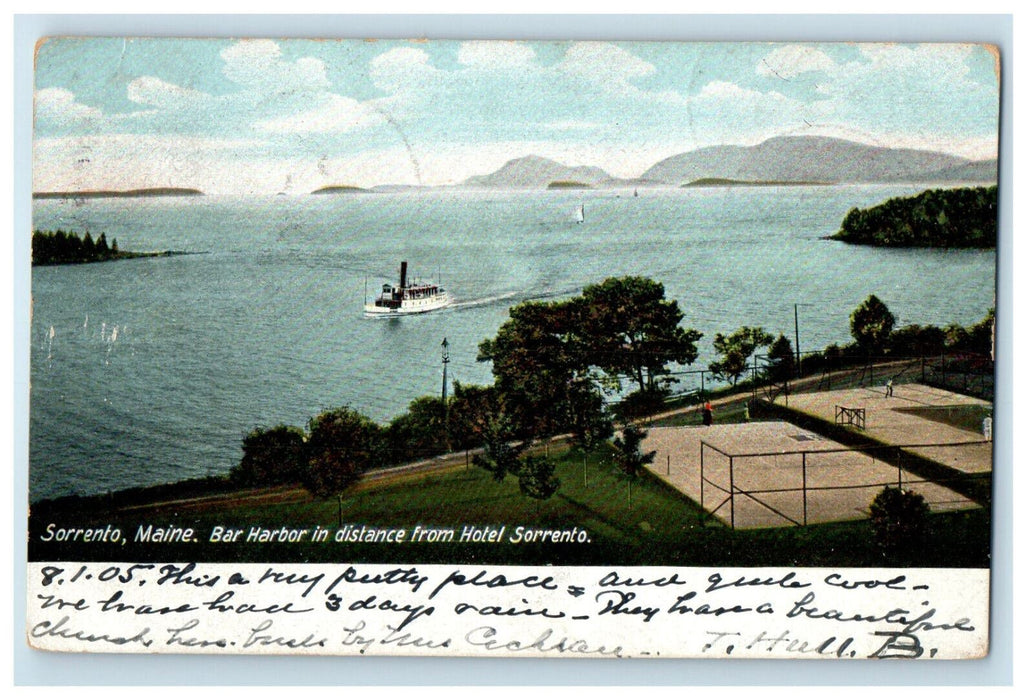 1905 Steamboat, Bar Harbor, Hotel Sorrento, Sorrento ME Tenafly NJ Postcard