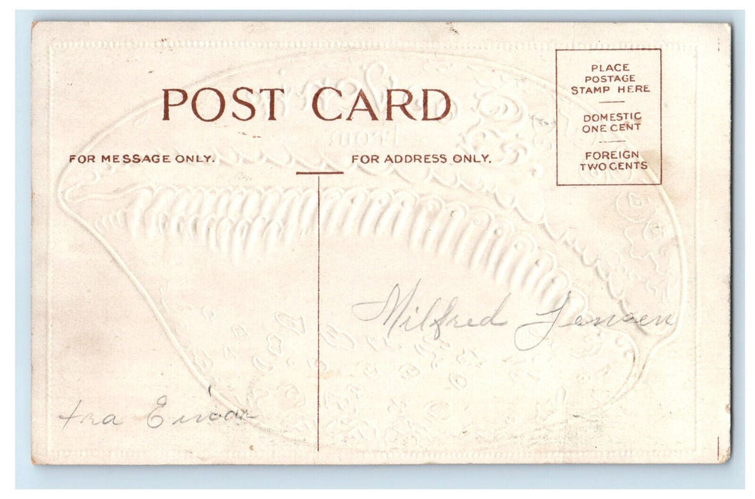 c1910 Exaggerated Shell, Souvenir from Sidney Michigan MI Embossed Postcard