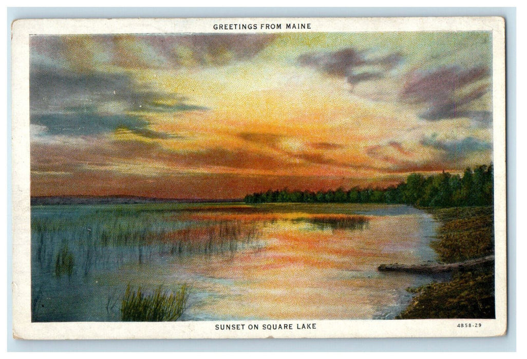 1930 Sunset on Square Lake, Greetings from Maine ME Thorndike ME Postcard