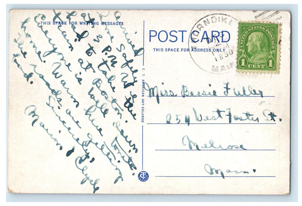 1930 Sunset on Square Lake, Greetings from Maine ME Thorndike ME Postcard
