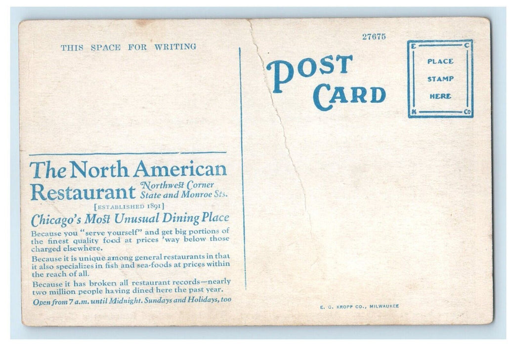 The North American Restaurant Interior View Dining Room Chicago IL Postcard