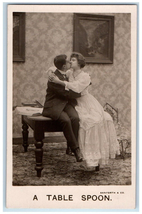 c1906 McCrum Bamforth Co. "A Table Spoon" Funny Kissing RPPC Photo Postcard