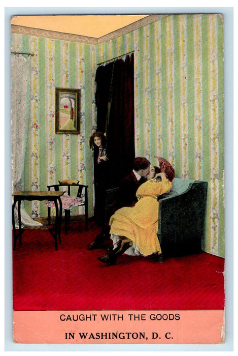 1912 Couple Kissing Portrait Peeping Washington DC Posted Antique Postcard