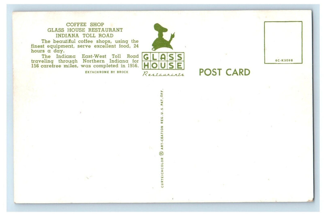 Glass House Restaurant Coffee Shop Interior Indiana Toll Road IN Postcard
