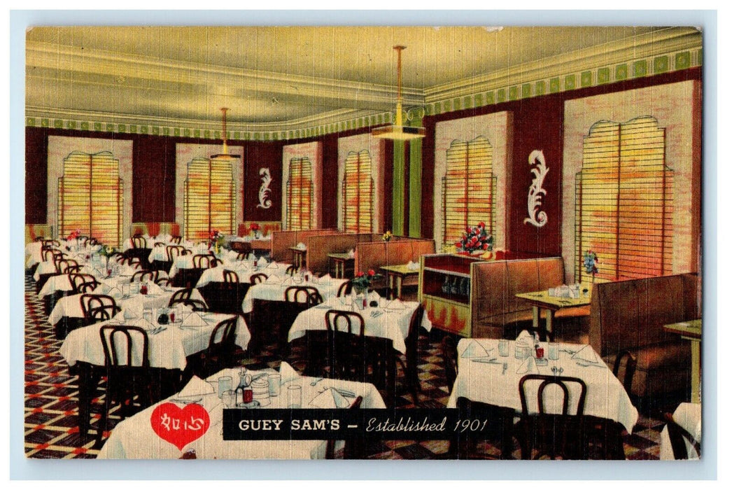 Guey Sam's Chinese Restaurant Dining Room Chicago Illinois IL Vintage Postcard
