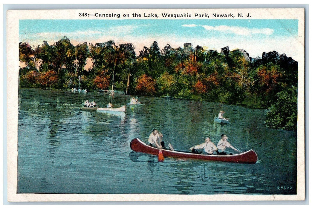 c1920's Boat Canoeing on the Lake Weequahic Park Newark New Jersey NJ Postcard
