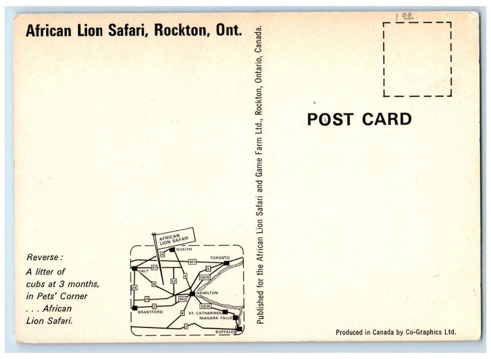 c1960's Map View, African Lion Safari, Rockton Ontario Canada Postcard