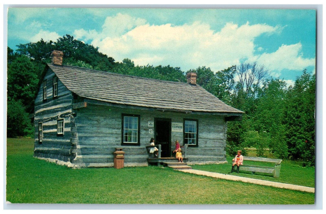 c1960's Kids Ouside Peter McArthur Log House, Kitchener Ontario Canada Postcard