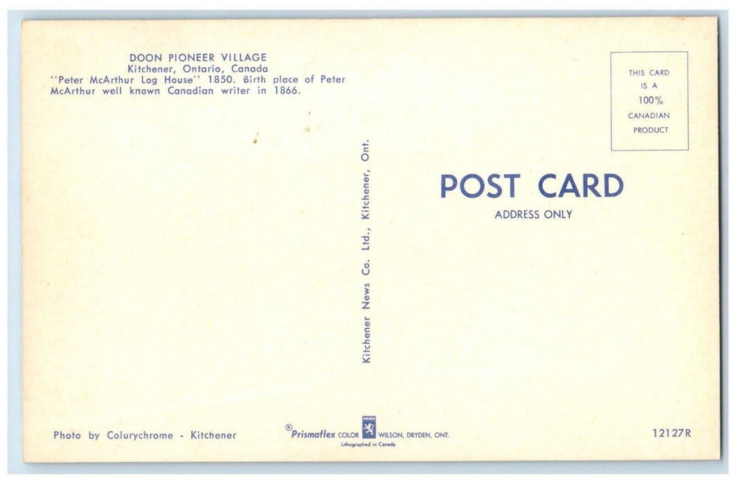c1960's Kids Ouside Peter McArthur Log House, Kitchener Ontario Canada Postcard