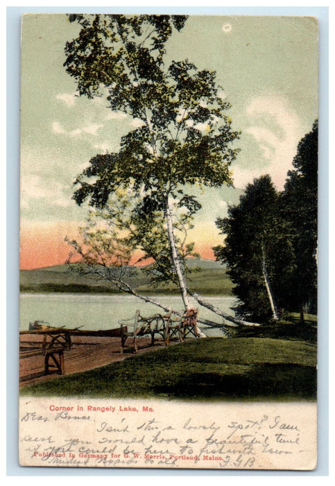 1907 Corner In Rangeley Lake Maine ME Stratford CT Antique Posted Postcard