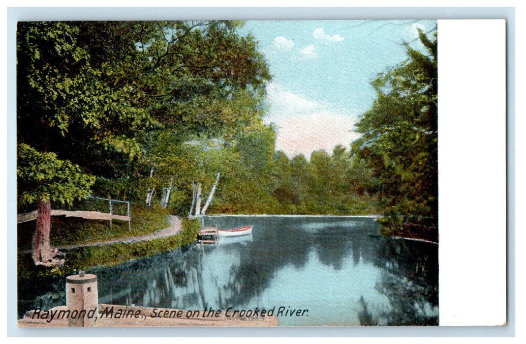 c1905 Boat in Landing Scene on Crooked River Raymond ME Antique Postcard