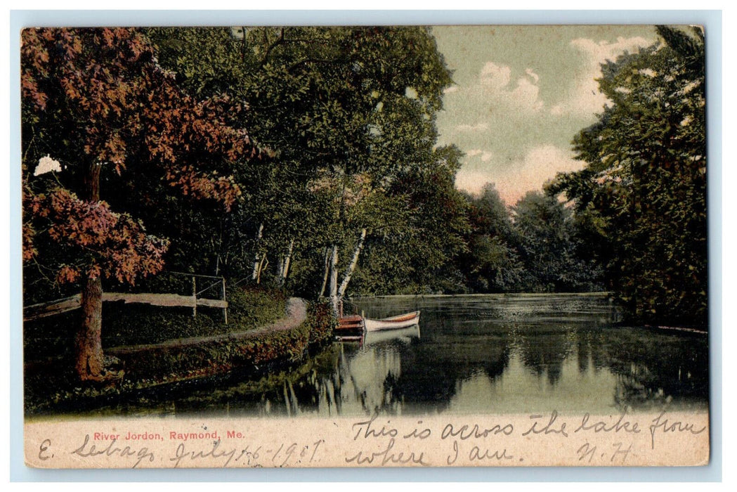 1907 Boat Scene River Jordan Raymond Maine ME Saco ME East Sebago ME Postcard