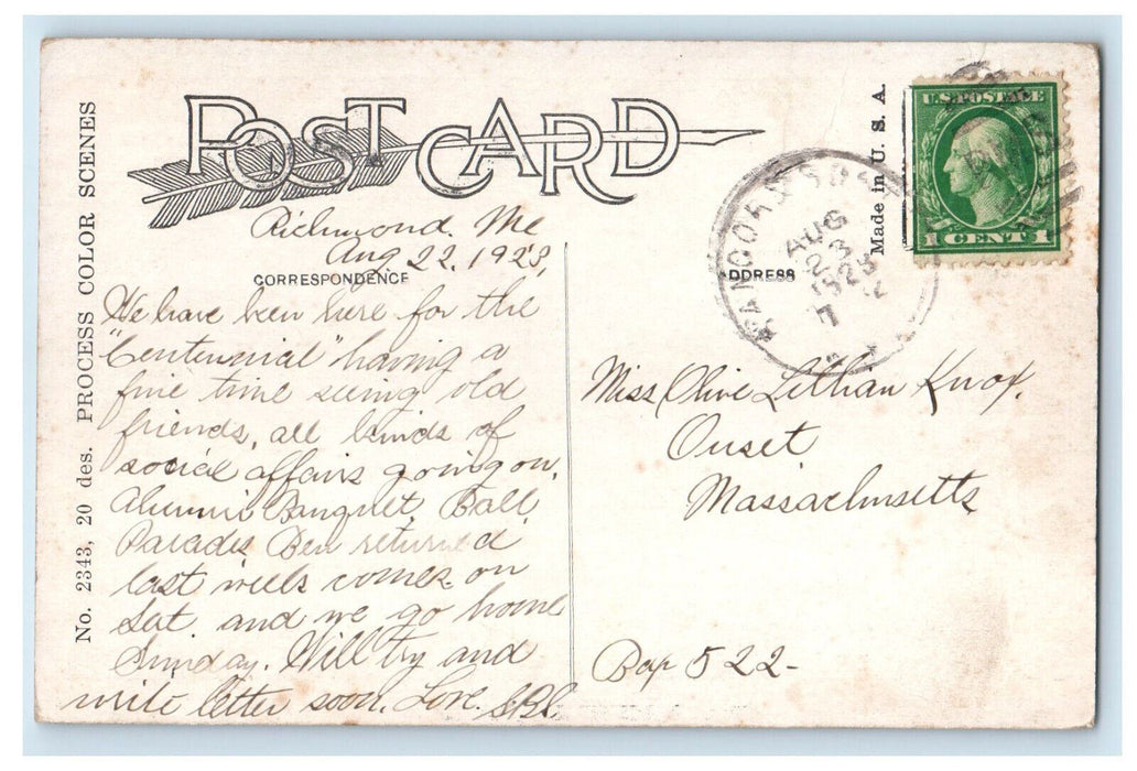 1923 Scene of Road, Trees, Band Stand, Near Richmond Maine ME Postcard