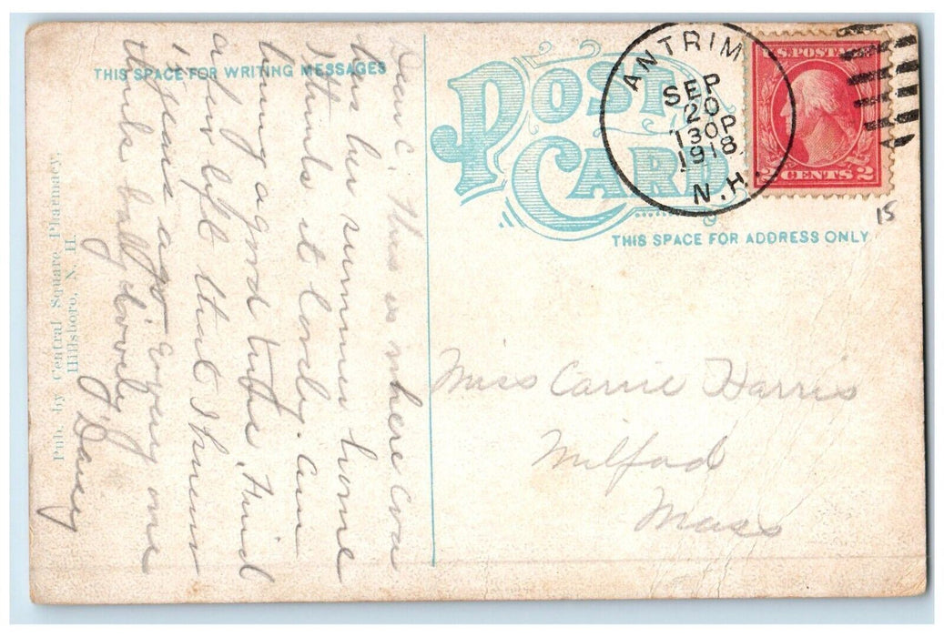 1918 Loon Lake Stowe Mts Hillsboro New Hampshire NH Antrim Antique Postcard