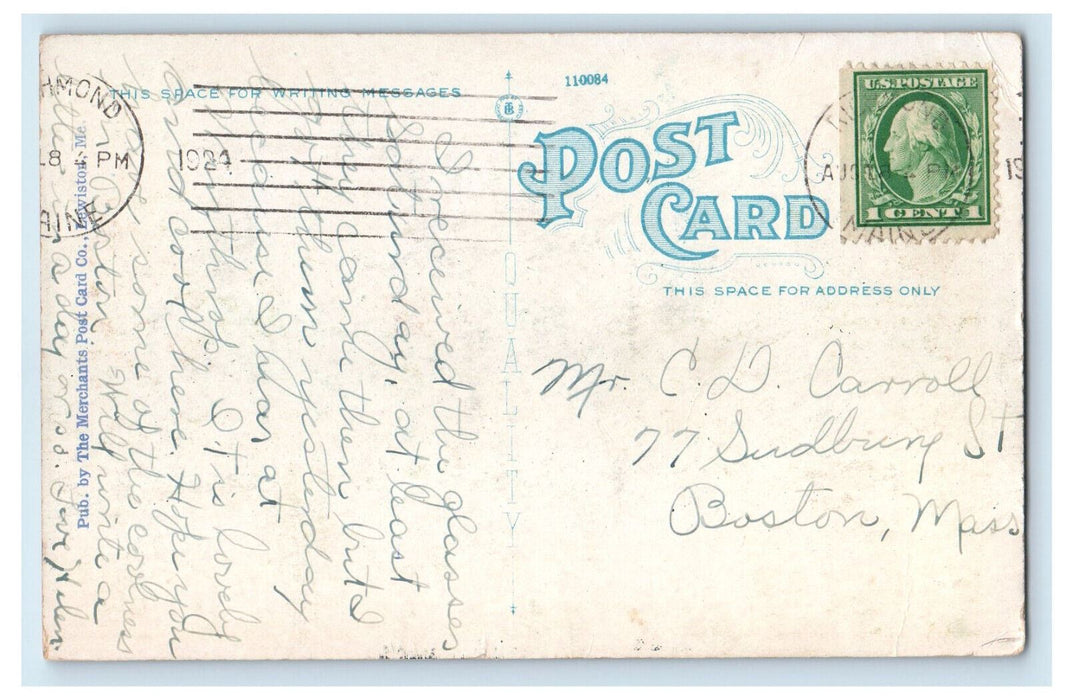 1924 Trees, Road Scene Near Richmond Maine ME Posted Vintage Postcard