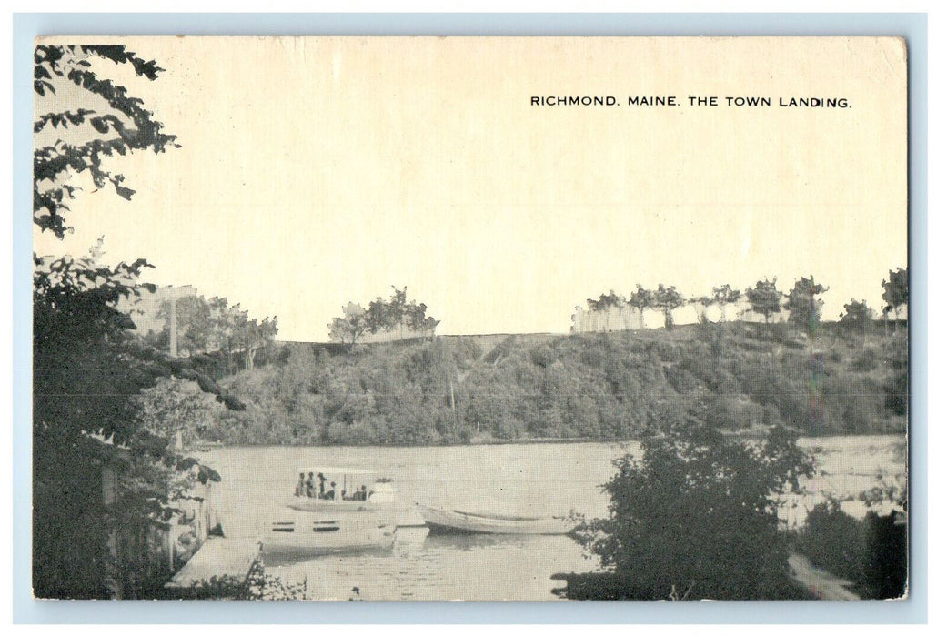 1916 Boat Scene, The Town Landing Richmond ME Richmond Campground ME Postcard
