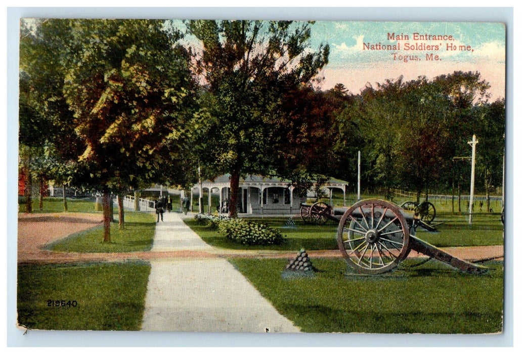 1915 Main Entrance National Soldier's Home Canon Togus Maine ME Antique Postcard