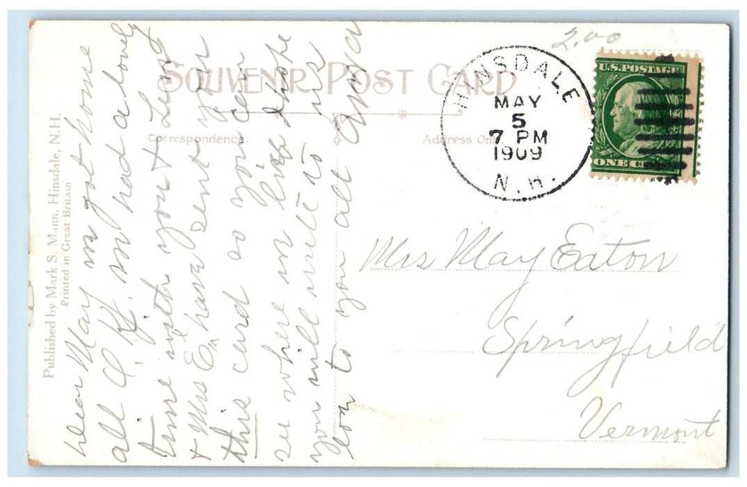c1909 The Square Hinsdale New Hampshire NH Vintage Antique Posted Postcard