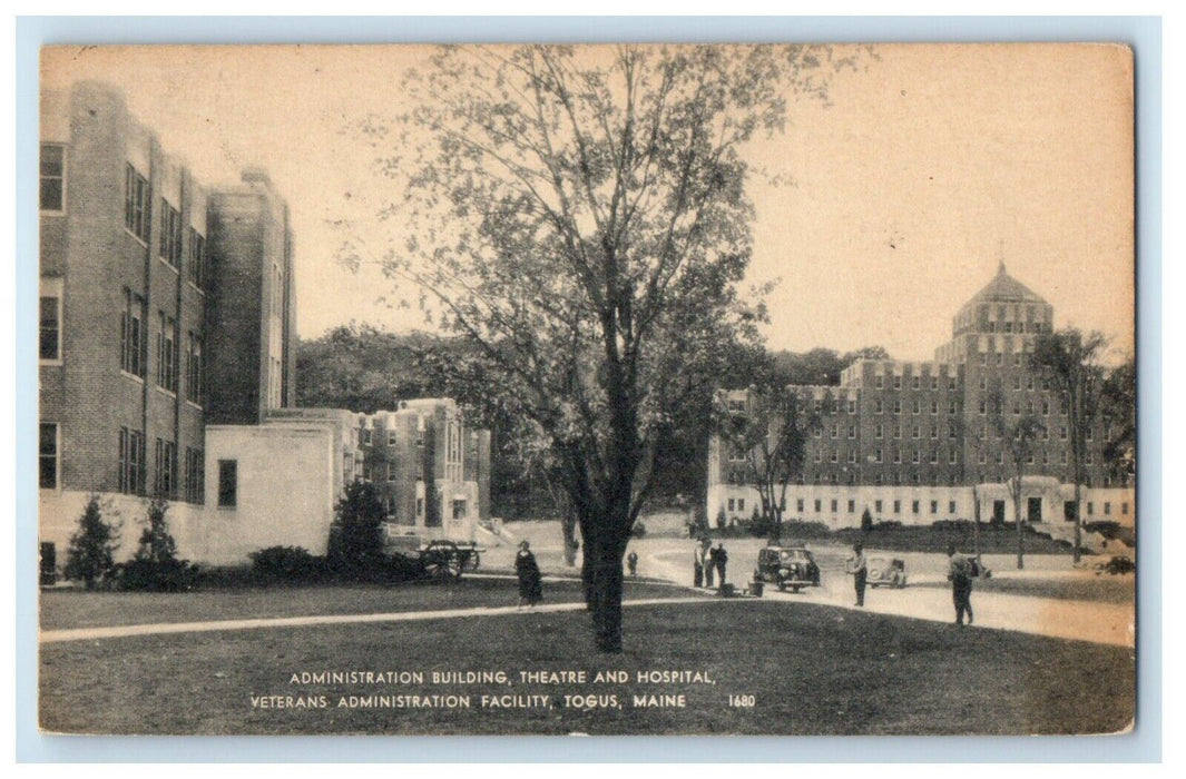Administration Building Theater Hospital Veterans Building Togus ME Postcard
