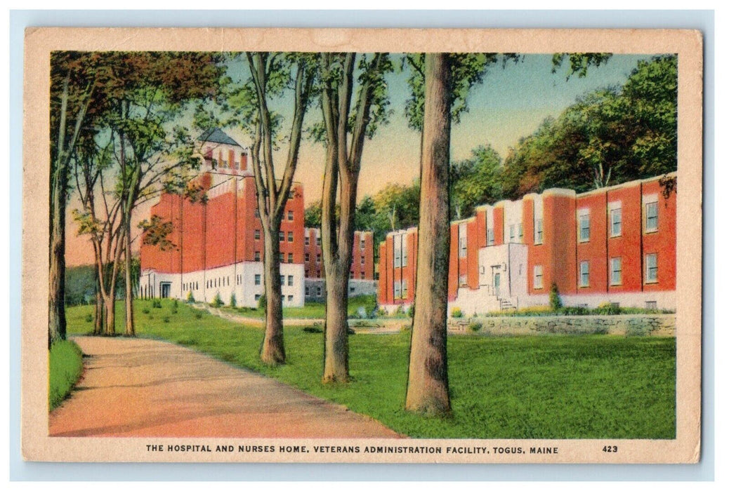 1940 The Hospital Nurses Home Veterans Administration Facility Togus ME Postcard
