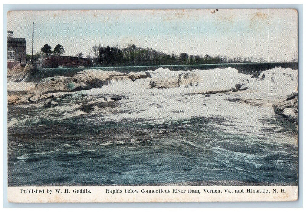 c1910's Rapids Connecticut River Dam Vernon Hinsdale New Hampshire NH Postcard