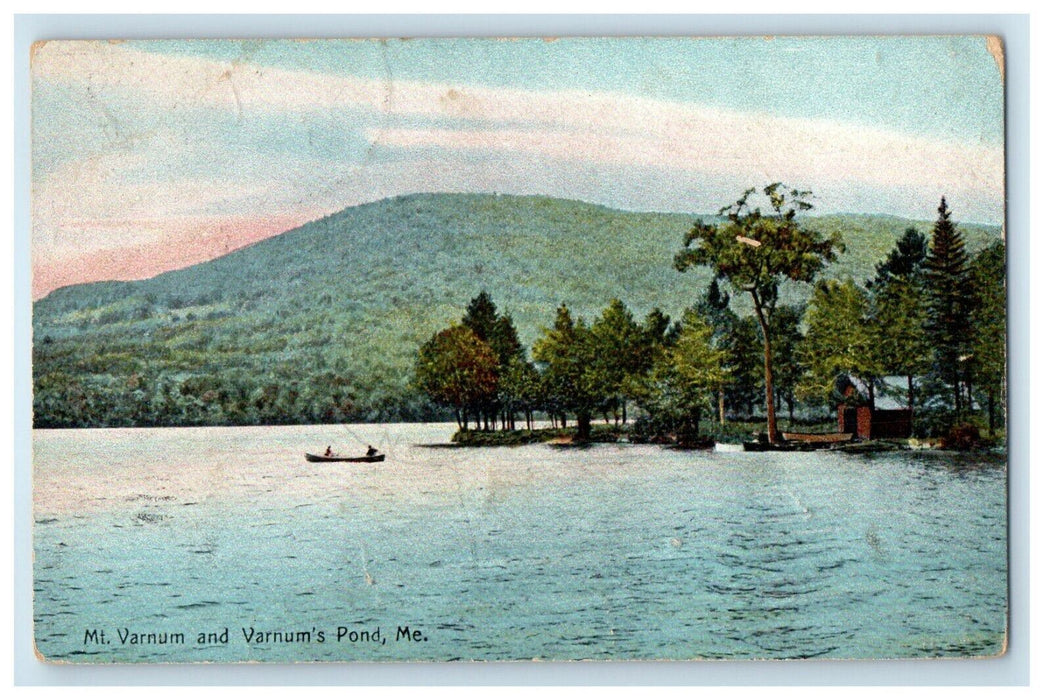 1907 View Of Mt. Varnum And Varnum's Pond Boat Maine ME Posted Antique Postcard