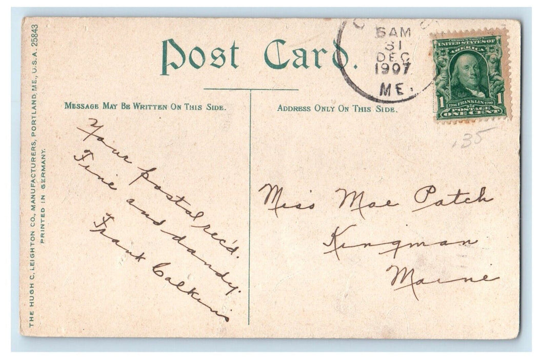 1907 View Of Mt. Varnum And Varnum's Pond Boat Maine ME Posted Antique Postcard