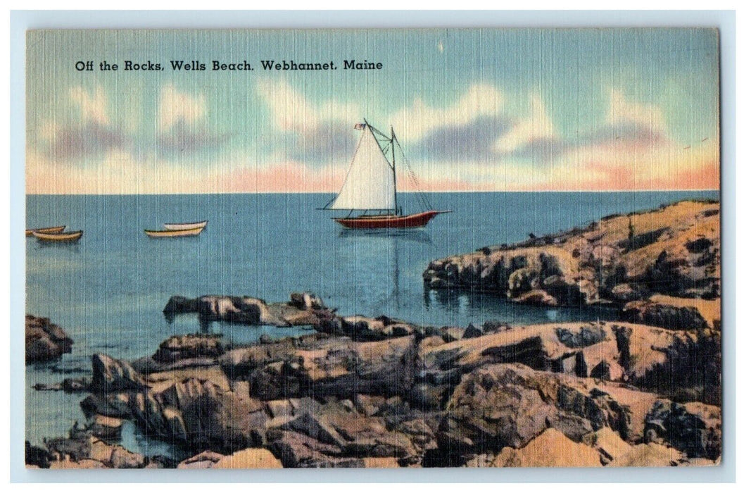 c1940's Off The Rocks Wells Beach Boats Webhannet Maine ME Vintage Postcard