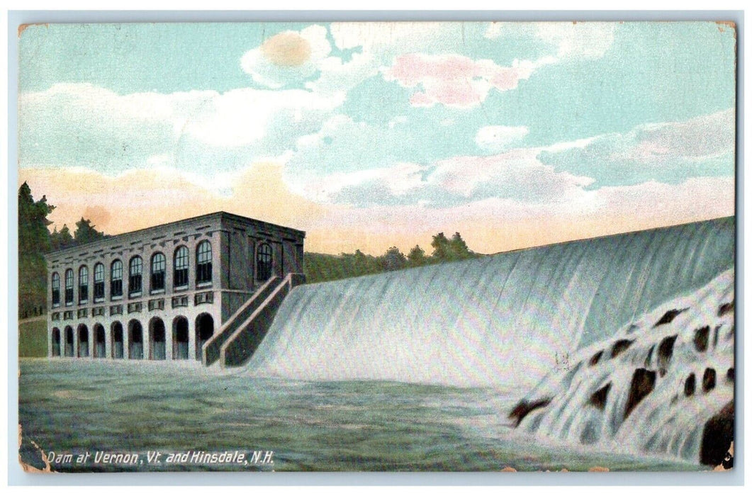 c1910's Dam Vernon VT Hinsdale New Hampshire NH Vintage Antique Posted Postcard