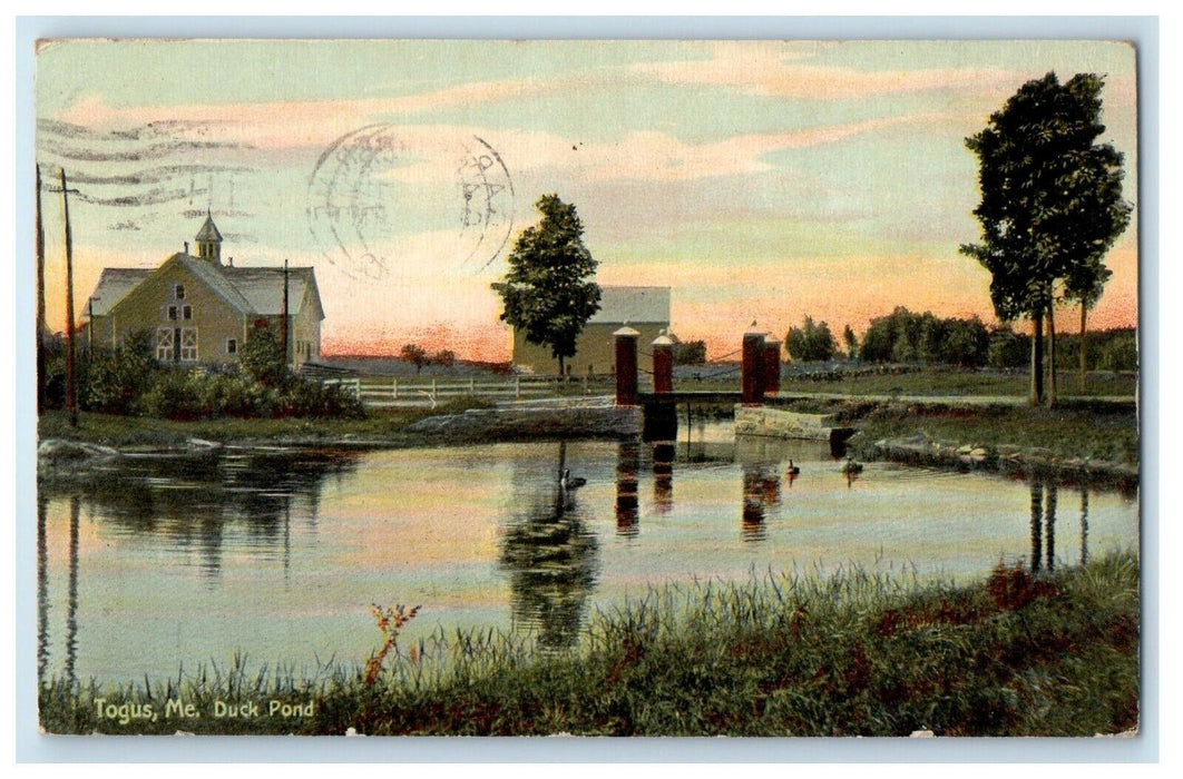 1912 Togus Maine ME, A View Of Duck Pond River Posted Antique Postcard