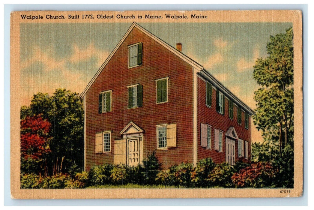 1941 Walpole Maine ME, Oldest Church Front View Posted Vintage Postcard