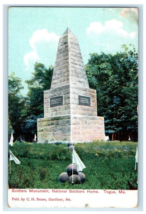 1905 Soldiers Monument National Soldiers Home Togus Maine ME Antique Postcard