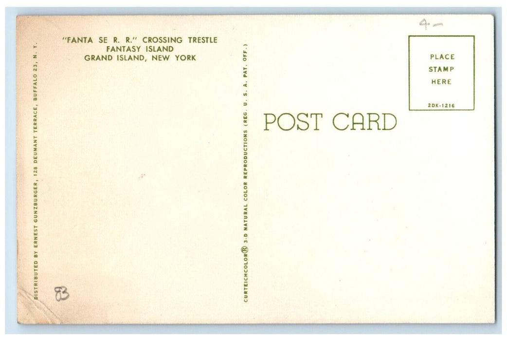c1950's Fanta SE Train, Railroad Crossing Trestle Grand Island NY Postcard