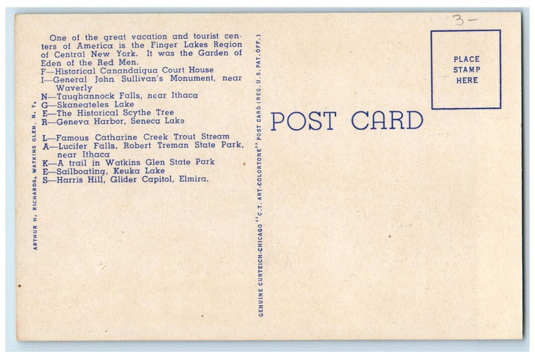 c1950's Big Letters, Greetings from the Finger Lakes of Central NY Postcard