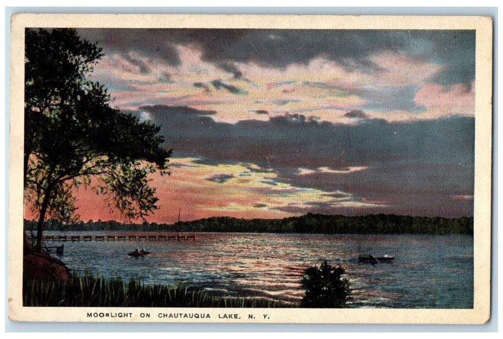 1916 Boat Scene on Chautauqua Lake New York NY Posted Antique Postcard