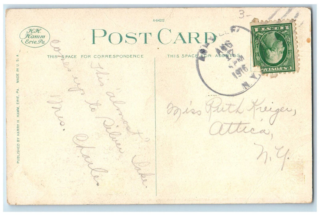 1916 Boat Scene on Chautauqua Lake New York NY Posted Antique Postcard