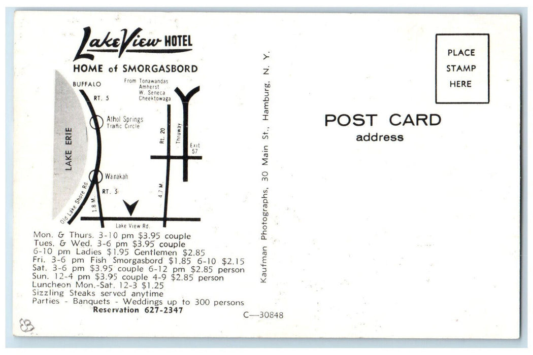 c1960's Lake View Hotel, Home of Smorgasbord New York NY Advertising Postcard