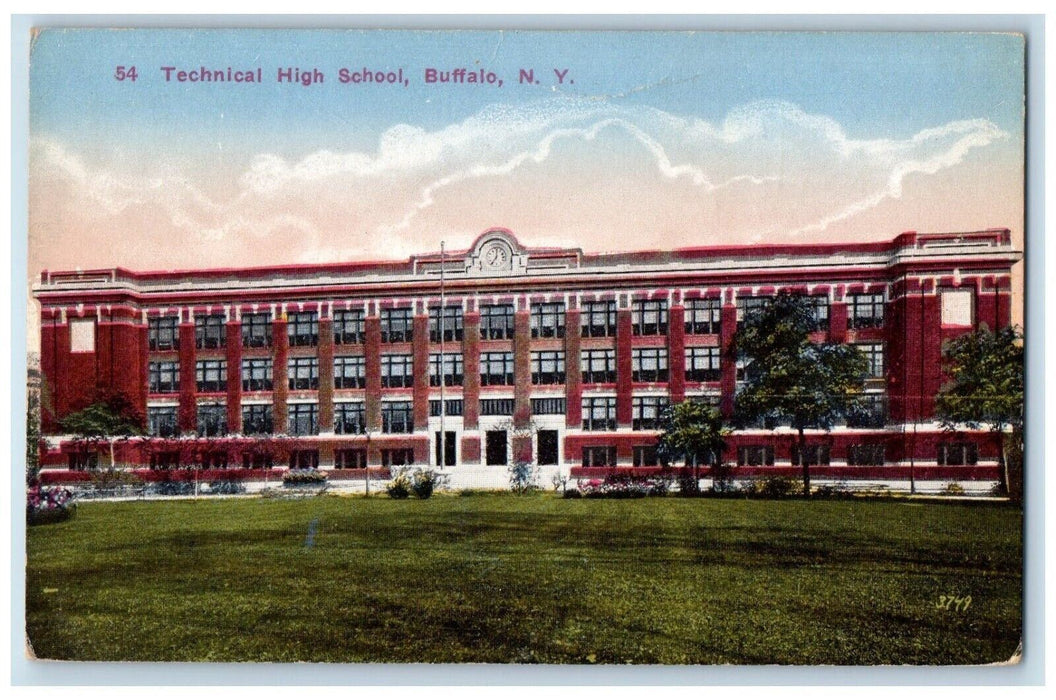 1915 Technical High School Building Clock Buffalo New York NY Antique Postcard