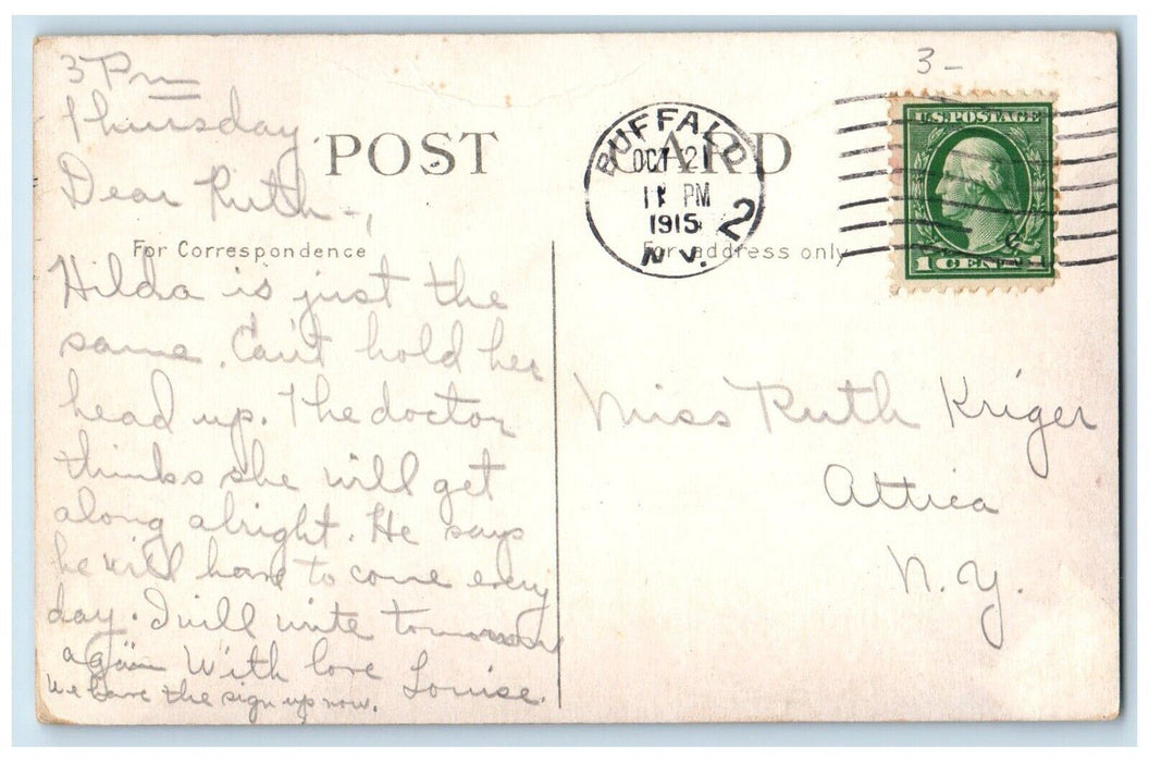1915 Technical High School Building Clock Buffalo New York NY Antique Postcard