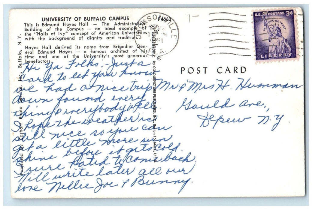 1961 University Of Buffalo Campus Building Tower Clock New York NY Postcard