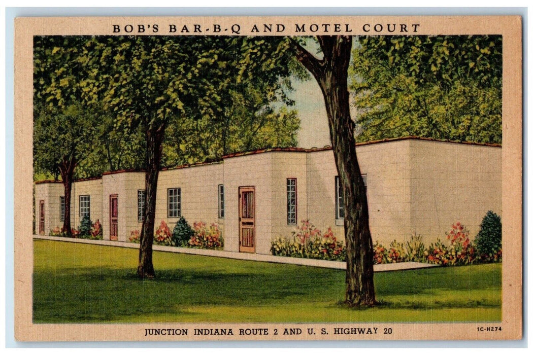 c1940's Bob's And Bar B-Q And Motel Court Junction Indiana IN Vintage Postcard