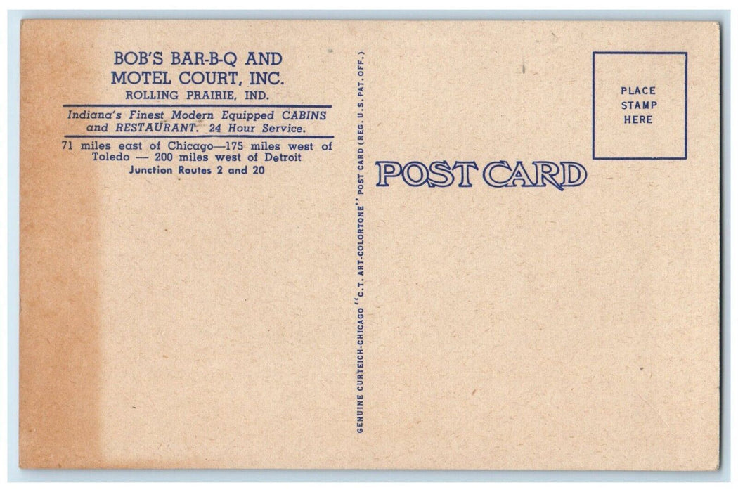 c1940's Bob's And Bar B-Q And Motel Court Junction Indiana IN Vintage Postcard
