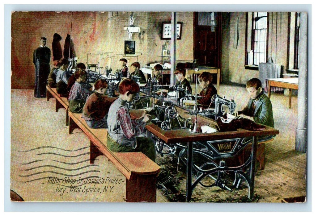 1908 Tailor Shop St. Joseph's Sewing School Child Labor Seneca New York Postcard