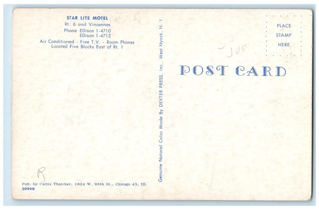 c1950's Star Lite Motel Cars Vincennes Indiana IN Unposted Vintage Postcard