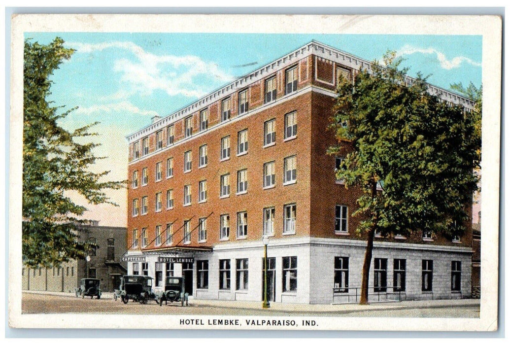 1931 Hotel Lembke Building Cars Valparaiso Indiana IN Postcard