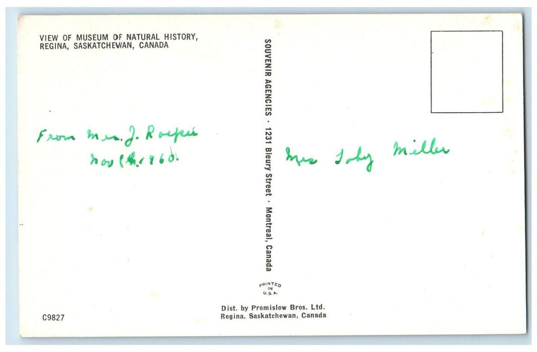1960 View Of Museum Of Natural History Regina Saskatchewan Canada Postcard