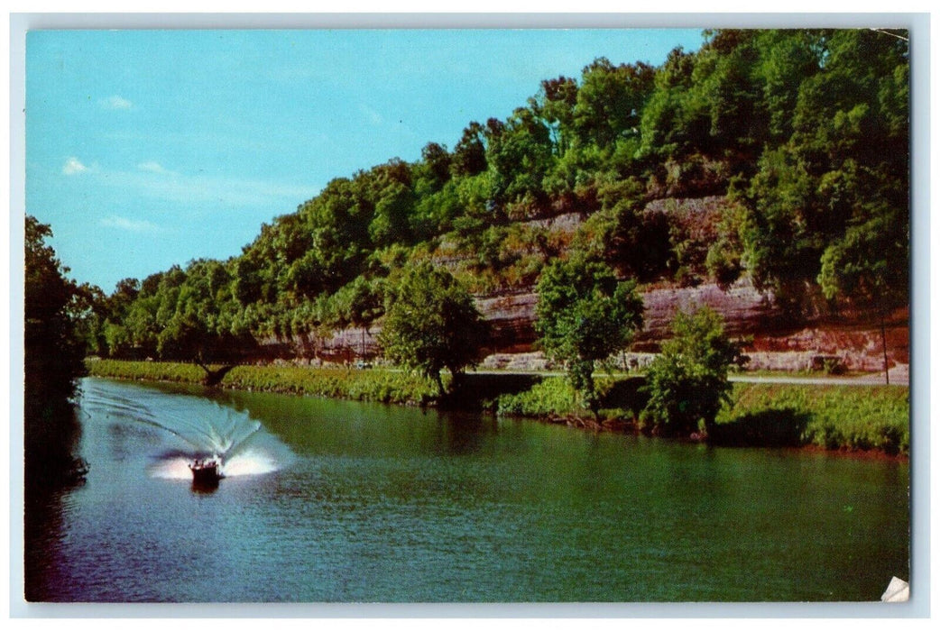 c1950's Big Cedar Palisades Along Elk River Boat Near Noel Missouri MO Postcard