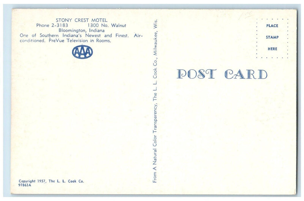 Stony Crest Motel Cars Street View Bloomington Indiana IN Vintage Postcard