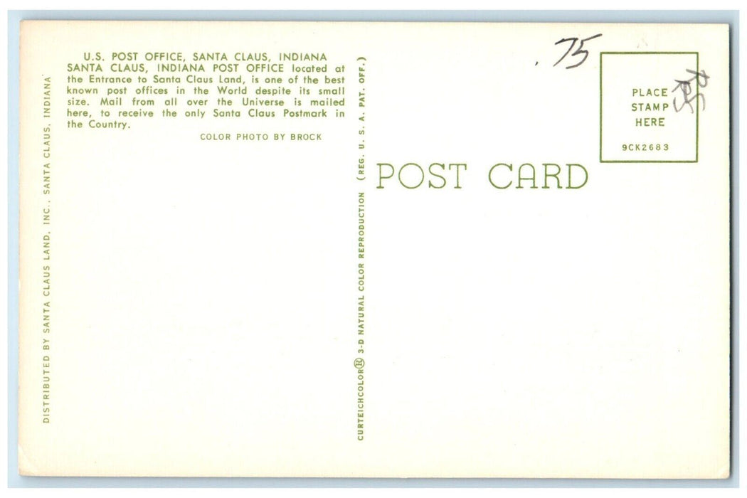 U.S. Post Office Building Street View  Santa Claus Indiana IN Vintage Postcard